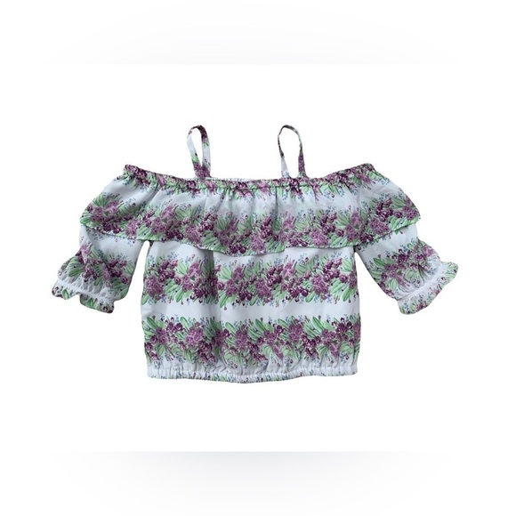 Janie and Jack Size 4 Purple Floral Cold Shoulder Chiffon Top - Picture 1 of 5